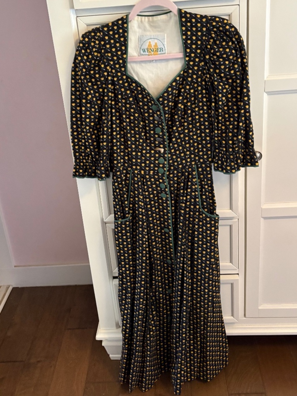 RARE Black Floral German Trachten Oktoberfest Dress, fits XS/S